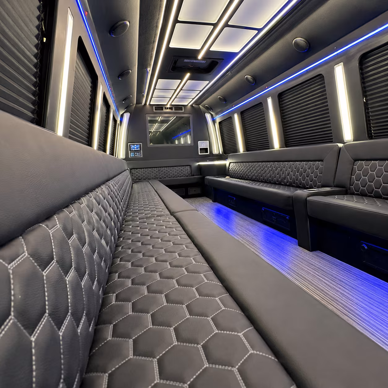 Wedding guests seated inside a party bus serving Las Cruces