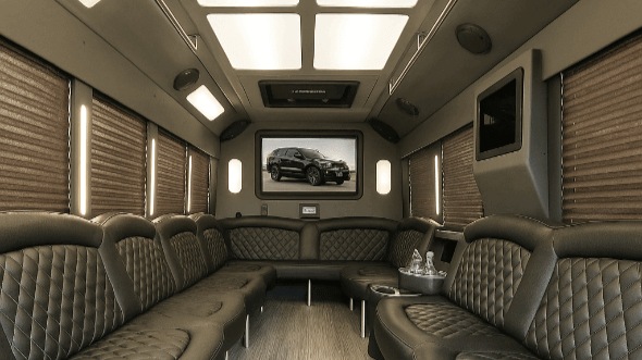 Interior of Charter Bus Company Midland's 20 Passenger Party Bus in Midland