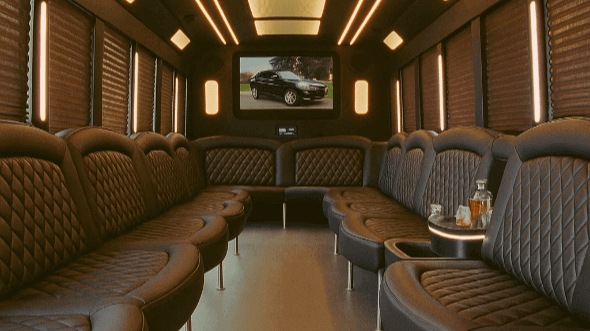 Interior of Charter Bus Company Mesa's 50 Passenger Party Bus in Mesa